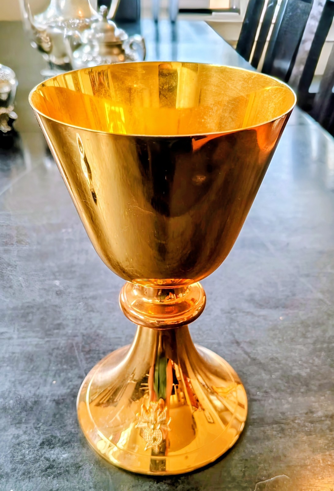 24k Gold Plated K of C Knights of Columbus 4th Degree chalice 7 5/8 tall memory