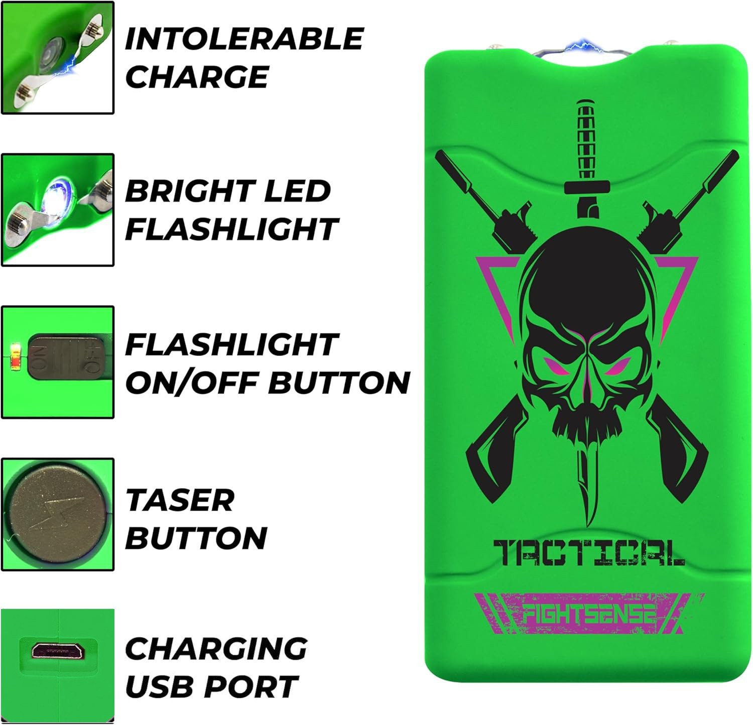 Mini Rechargeable Stun Gun 10 Mil Volts With Led Light Extremely Powerful Green