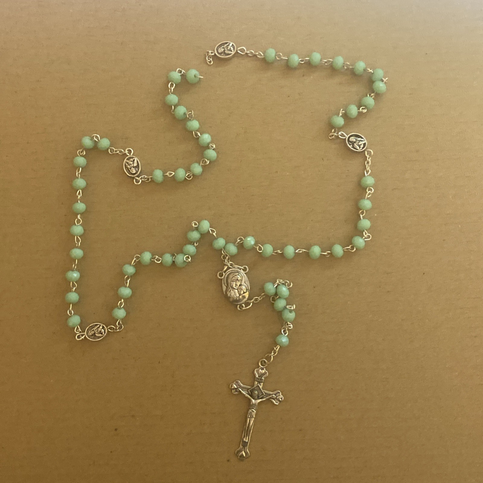 Stunning Aqua Light Blue Rosary Beads Terra Jerusalem Holy Land Relic As Is