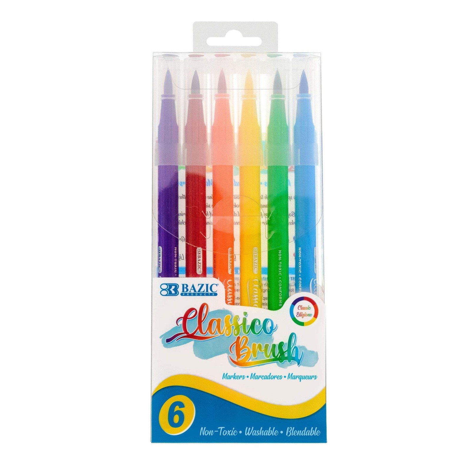BAZIC 6 Primary Colors Classico Brush Markers [1276]