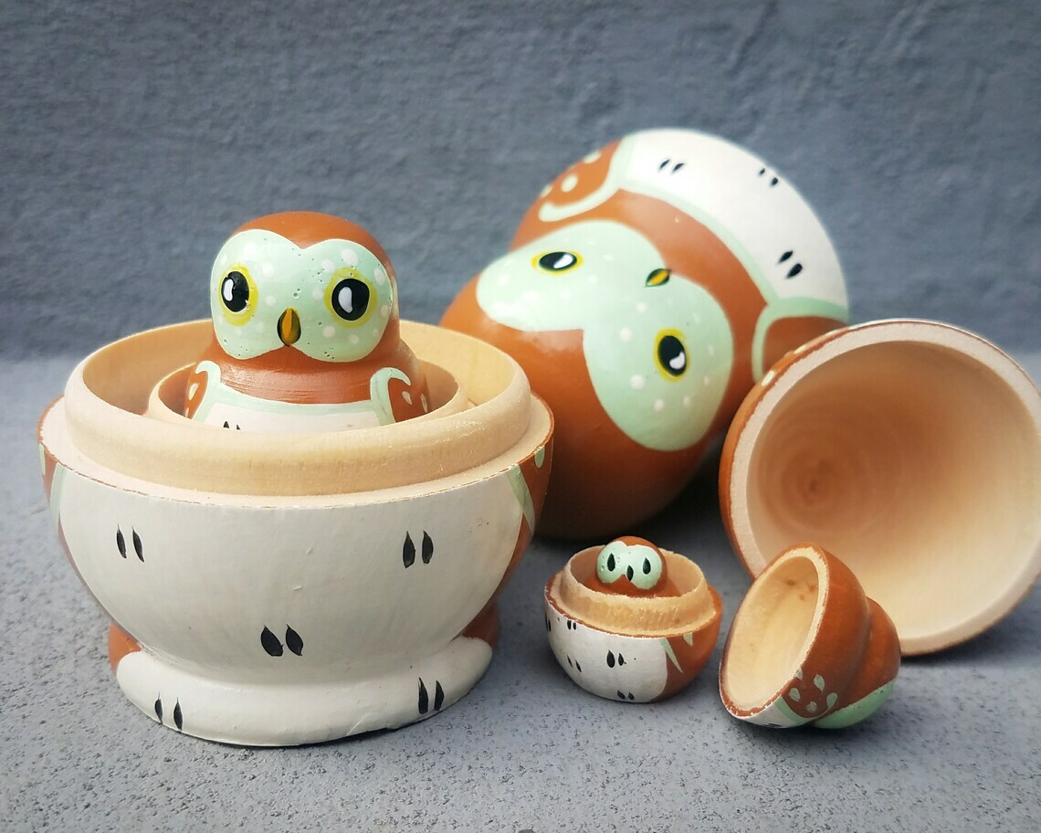 Owl Nesting Dolls, Owl Russian Matryoshka Doll, Halloween Toys, Owls, Oddities