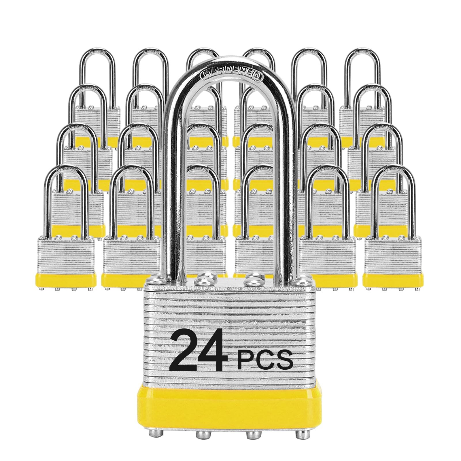 Padlocks with Same Key, 24 Pcs Laminated 24 Pack Yellow, Yellow silver