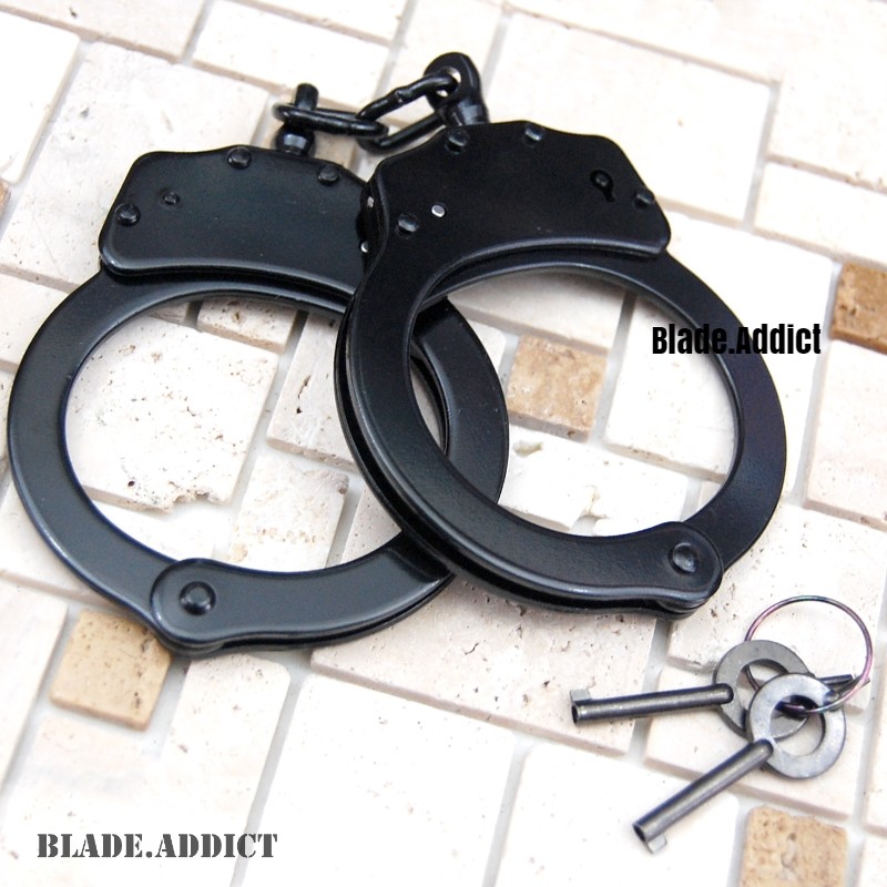 BLACK Steel Handcuffs MILITARY Double Locking Hand Cuffs w 2 keys + Stun Gun Set