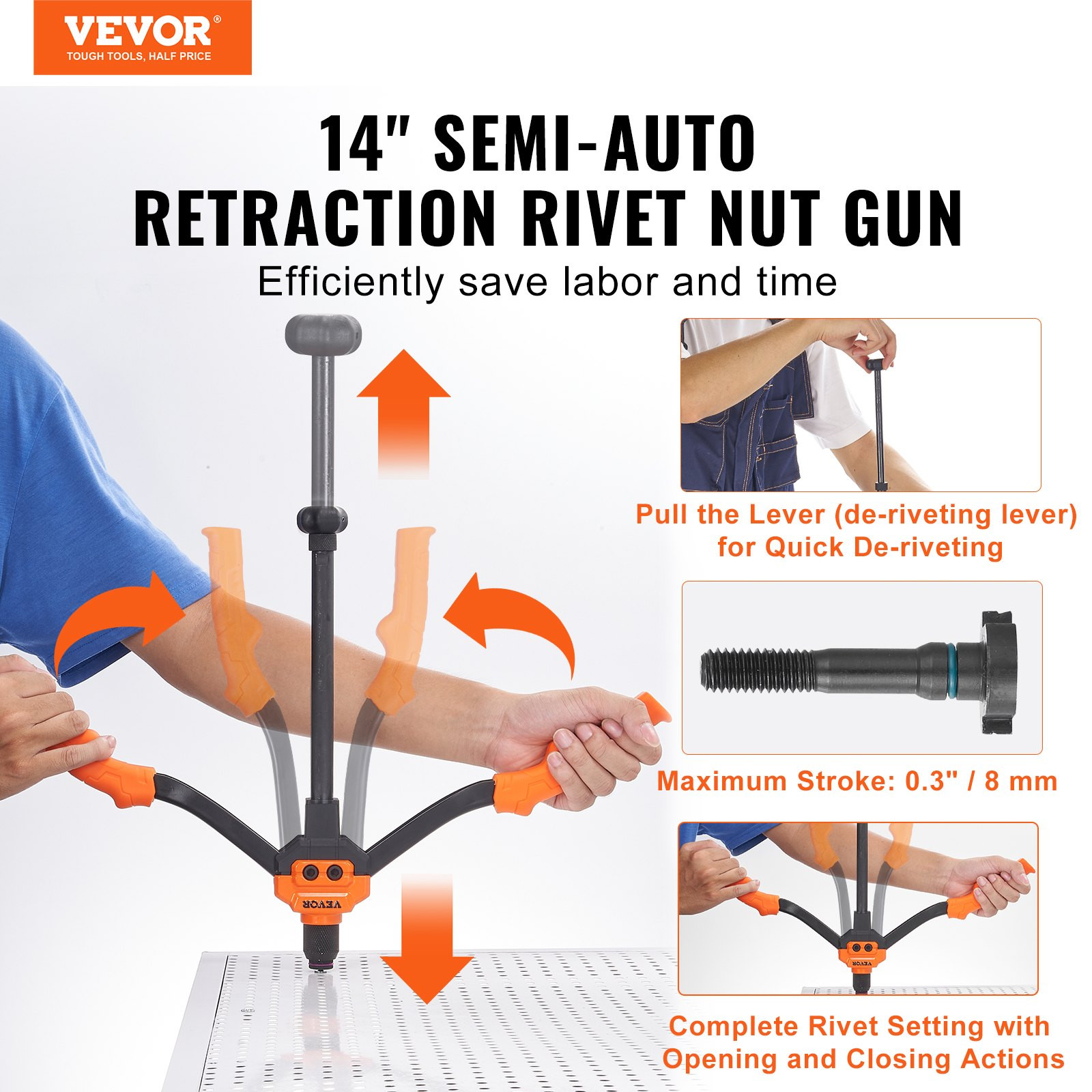 VEVOR Rivet Nut Tool, 14 in Rivnut Tool Kit with 7 PCS Metric and SAE Mandrels,