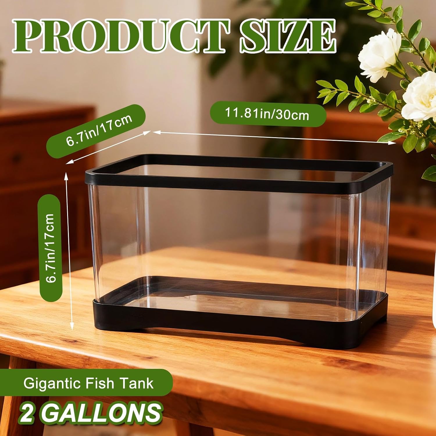 2 Gallon Plastic Rectangular Fish Tank, Aquarium for Betta Fish Reptiles…