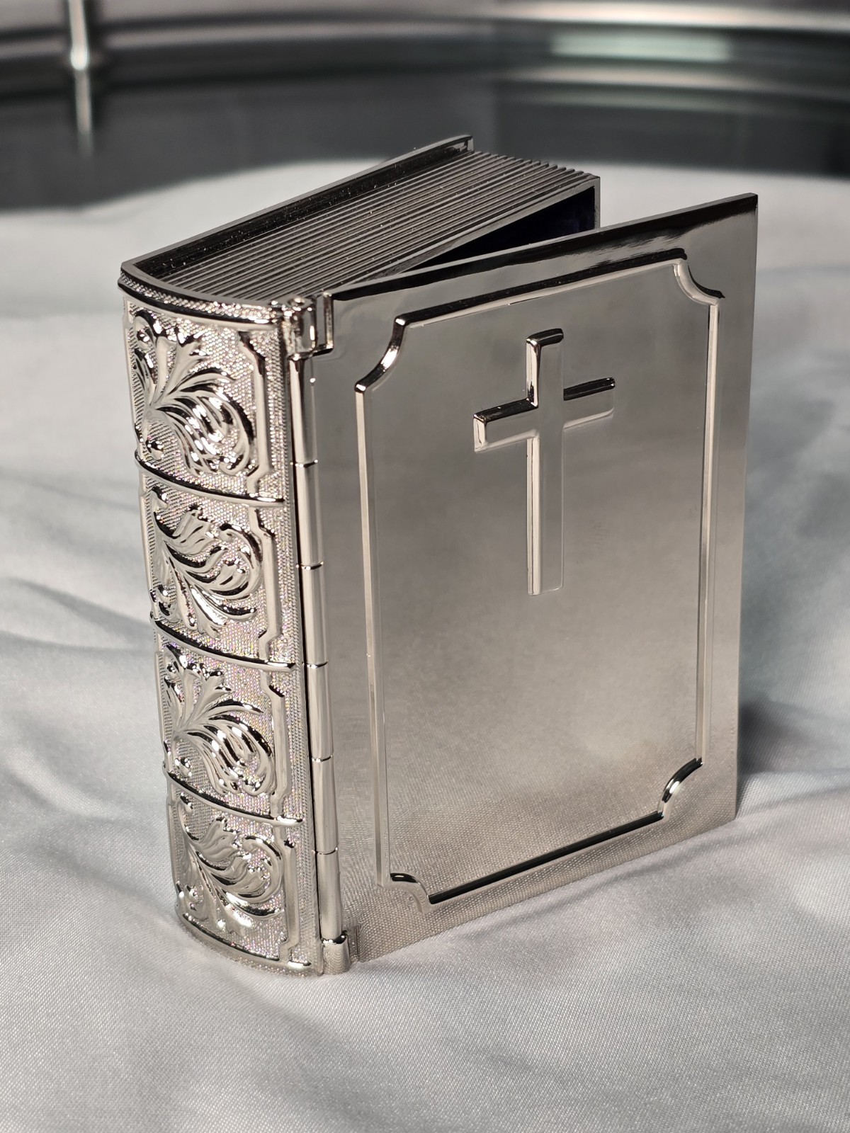 Nickel-plated Book Box with Hinged Cross Cover TRICKET BOX