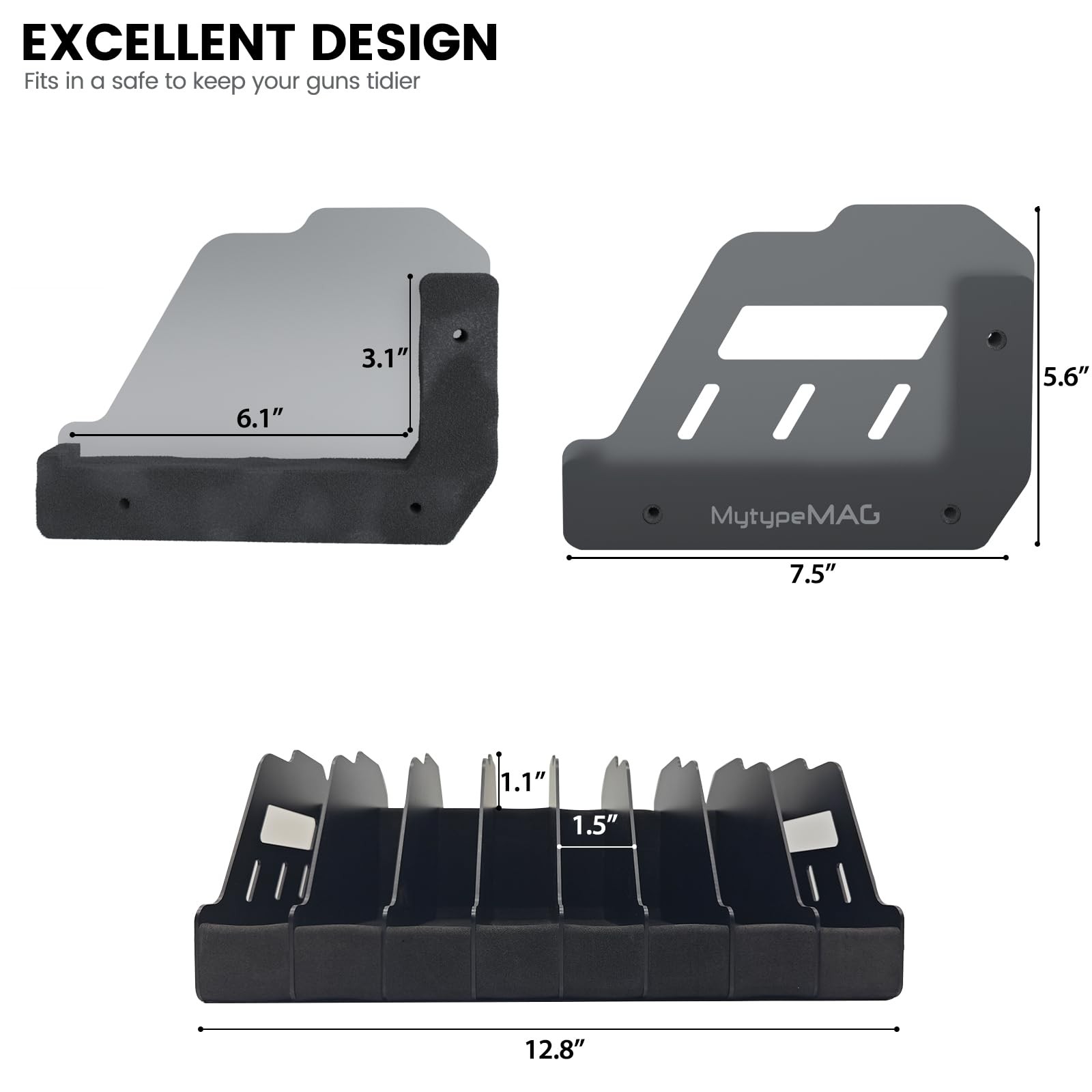 MytypeMAG Gun Rack for 8 Handguns, Pistol Holder Organizer Accessories Gun Safe