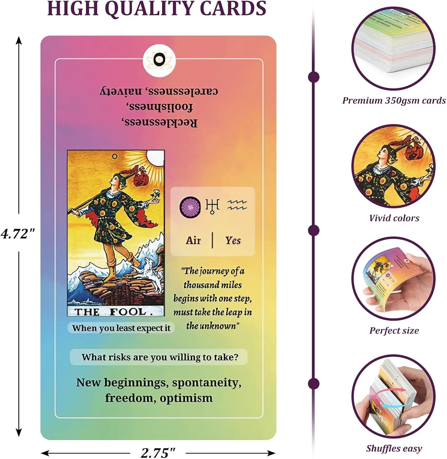Tarot Cards for Beginners, Classic Tarot Cards with Meanings on Them, Durable Ta