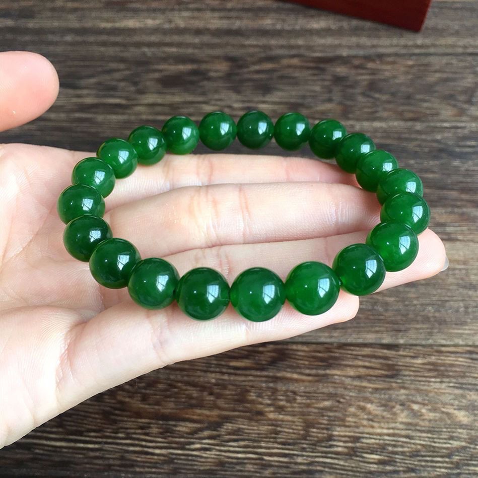 Green Jade Bead 12mm Bracelet Hetian Style Ice Type Round Gemstone Jewelry