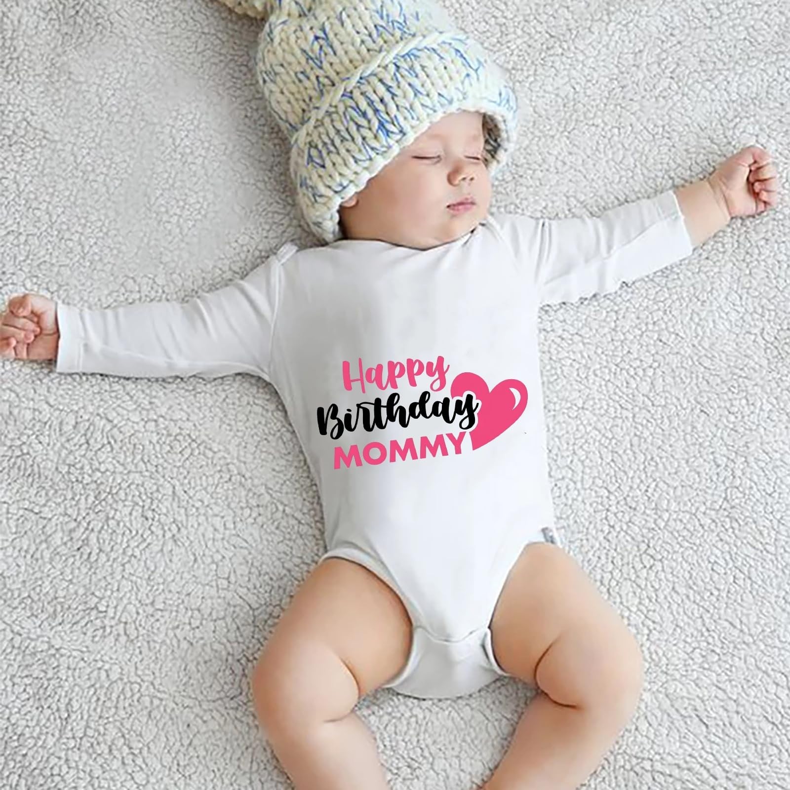 WOOYONGING Happy Birthday Mommy Neutral Romper Baby 3 Months, Fbl0309-white