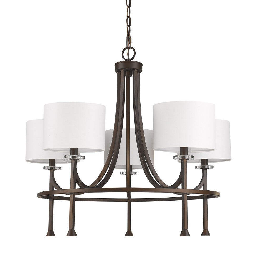 Brown Candle Style Five Light Metal and Crystals Dimmable Chandelier With White
