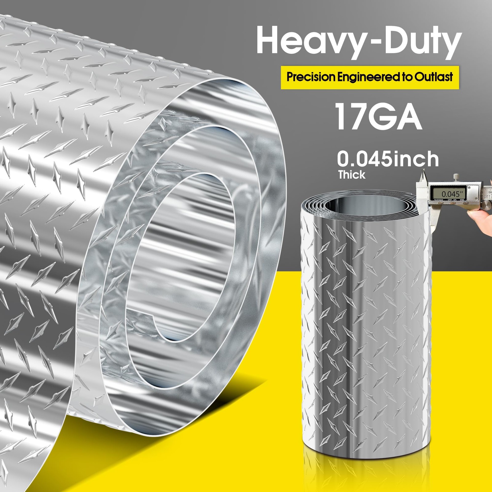 Aluminum Diamond Plate Sheet Metal Coil 0.045″ 12in. x 120in., Natural Silver