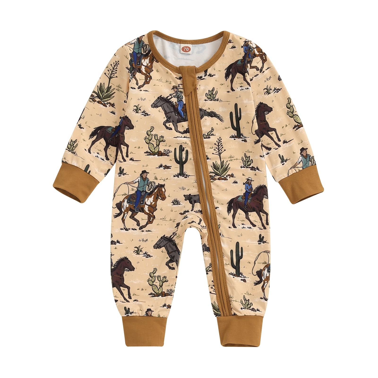 Karwuiio Baby Boy Girl Western Clothes Cow 0-3 Months, Russet Horse Print