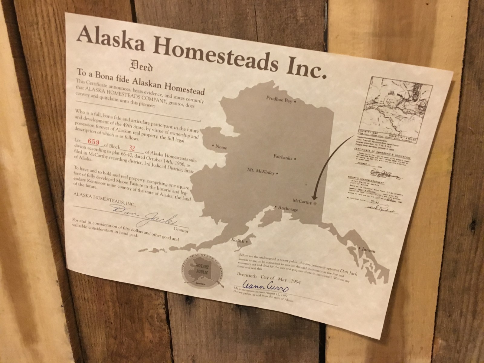 Alaska Land Deed – 1 Square Foot