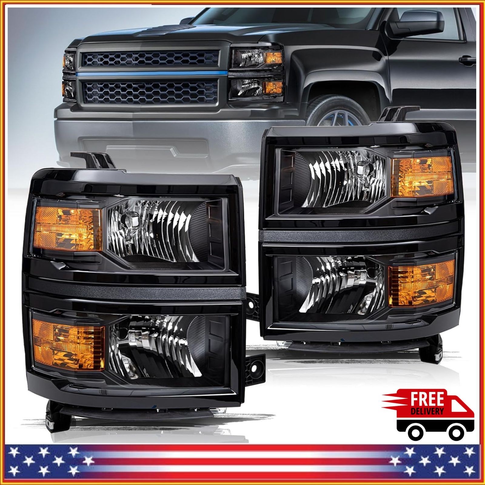 Left Right Headlight Assembly for 2014 2015 Chevy Silverado 1500 Black Housing