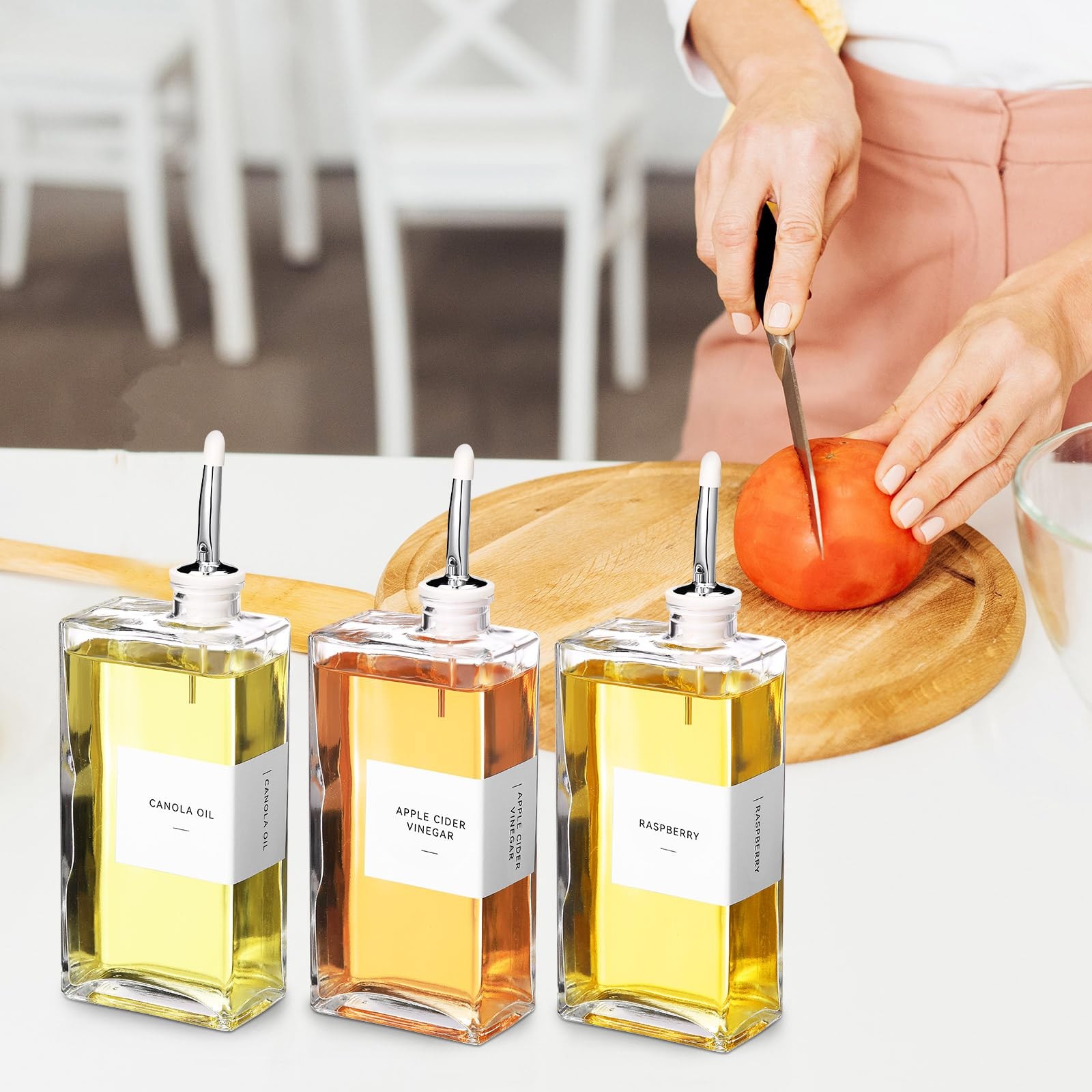 Reallnaive 6 Sets Olive Oil Dispenser Bottles for Kitchen with Nozzles Funnel La