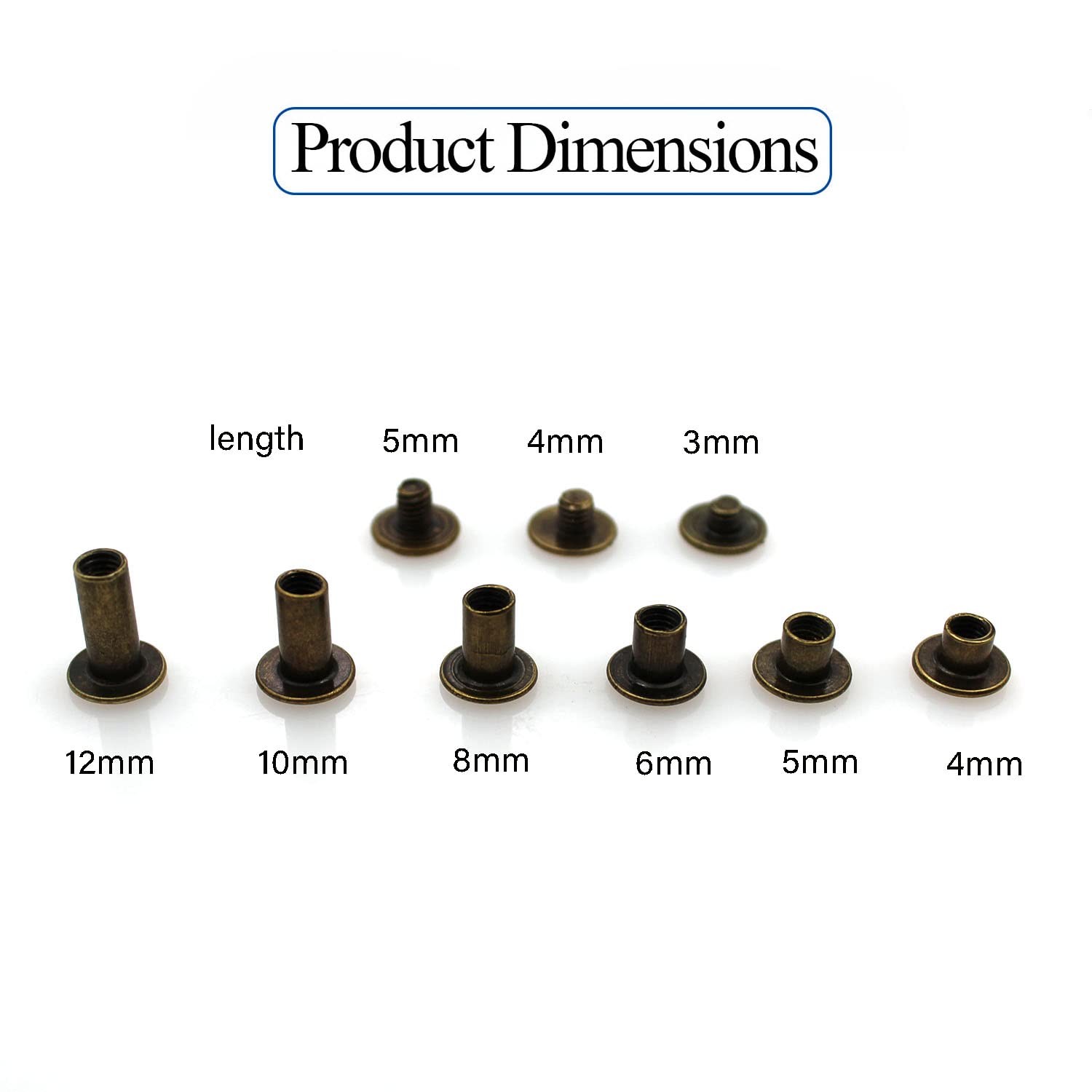 90 Sets Bronze Chicago Screws Leather Assorted Kit M5*4.5.6.8.10.12mm,