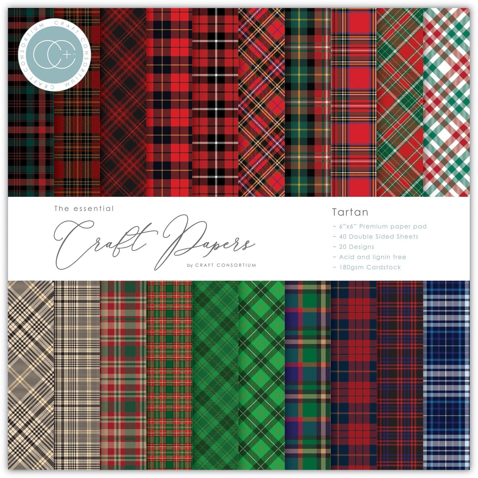 Craft Consortium Double-Sided Paper Pad 6″X6″ 40/Pkg-Tartan, 20 Designs -CPA…