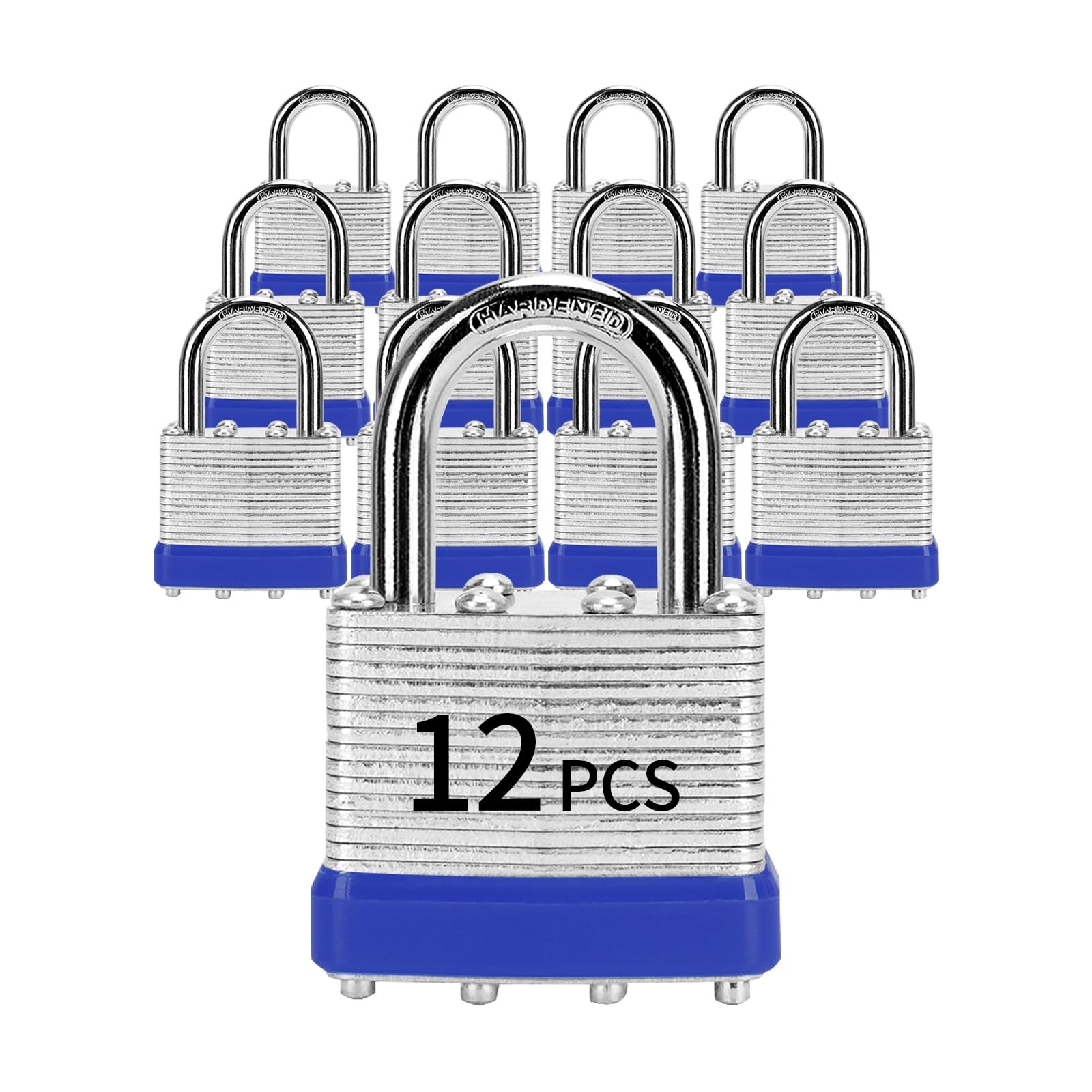 12 Pack Padlocks Keyed Alike 40mm Laminated Steel Same Key Heavy Duty Alike Blue