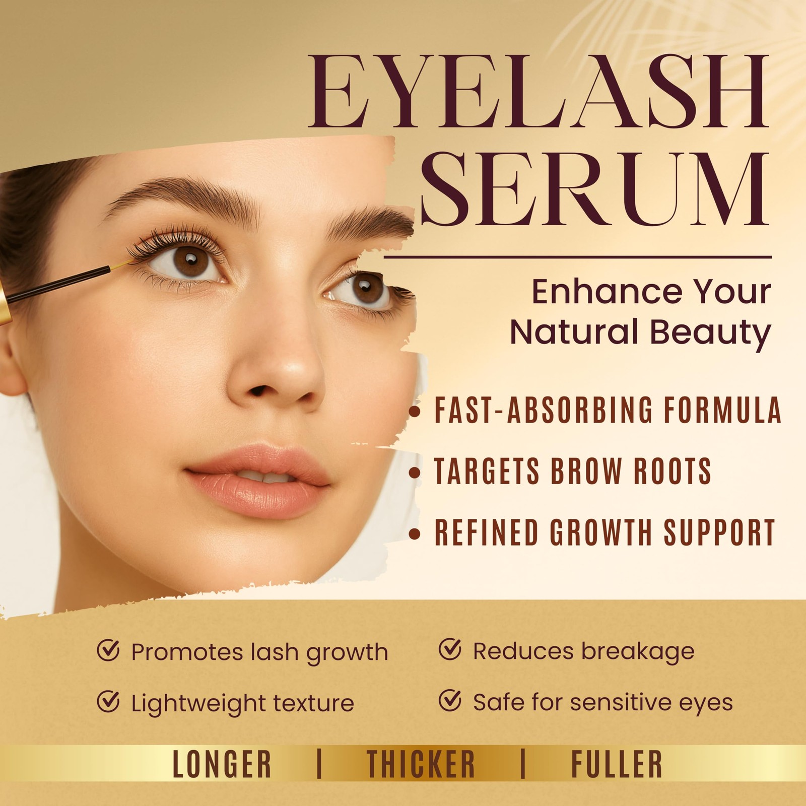 Eyelash Growth Serum – Advanced Biotin, Peptides & 1 Fl Oz (Pack of 1), Gold