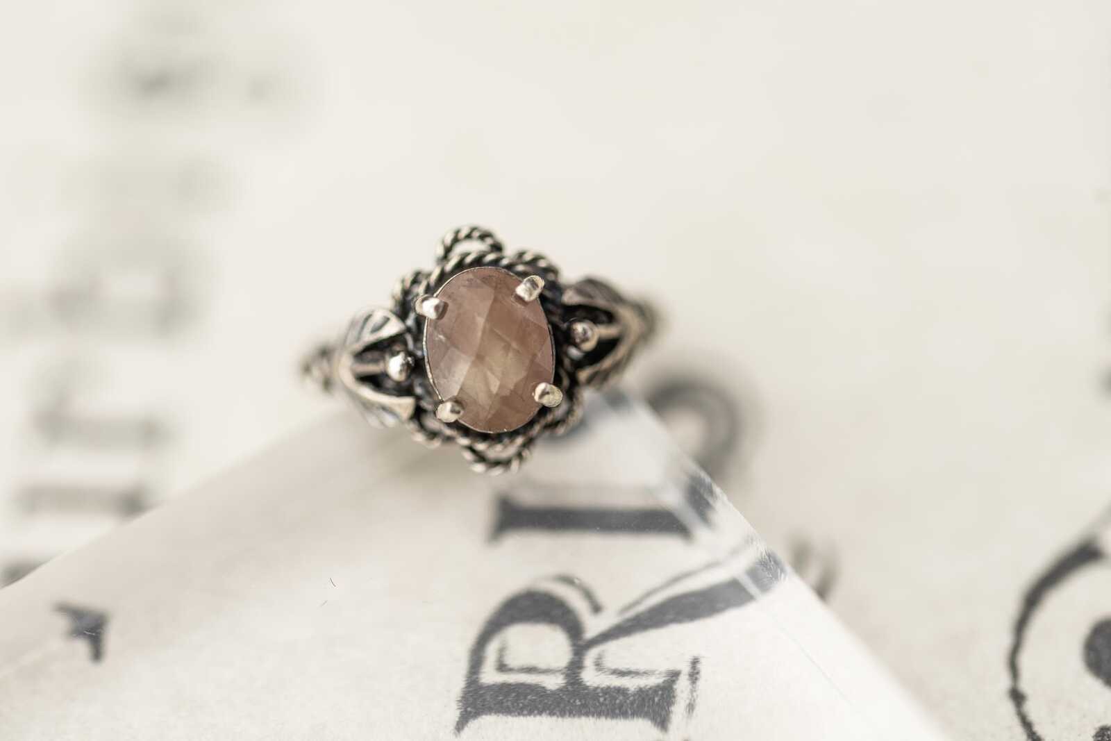 Vintage Estate Saphiret Glass Sterling Silver Ring Art Nouveau Jewelry