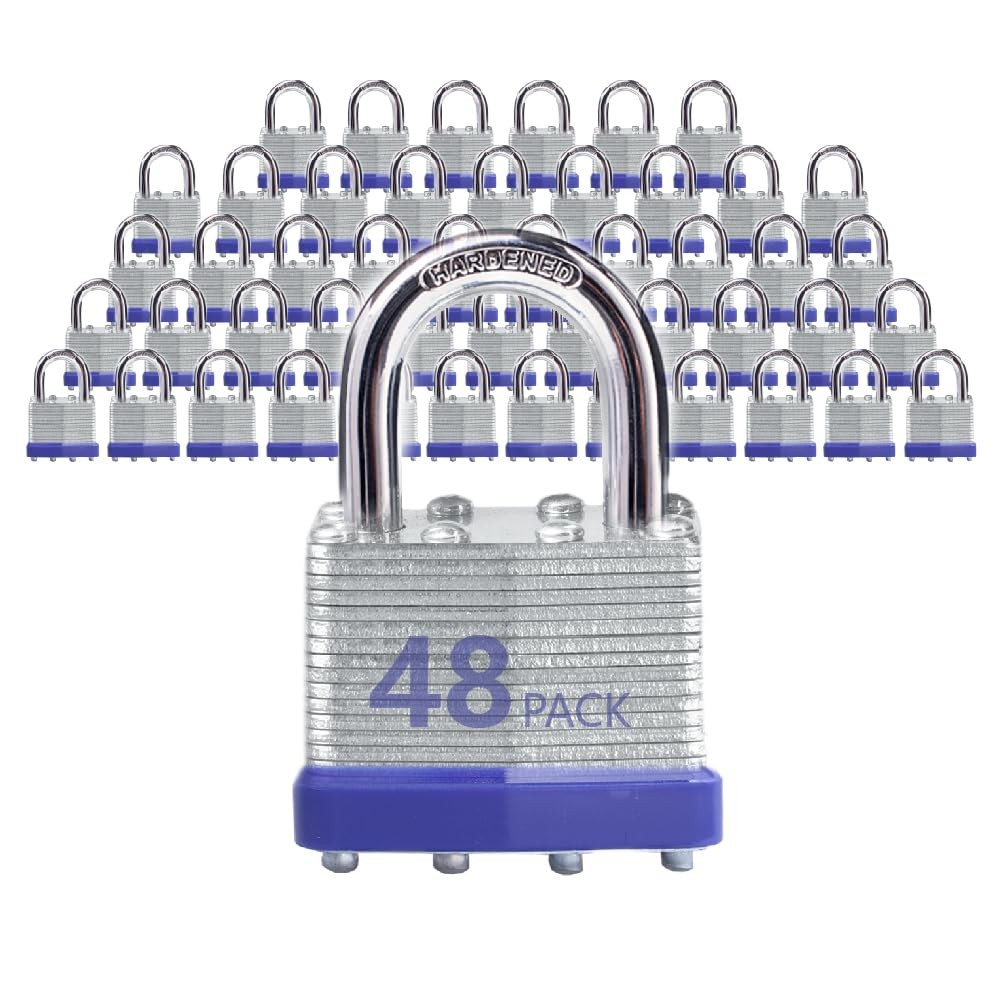 48 Pack Laminated Steel Keyed Padlocks Same Key Normal Shackle Outdoor