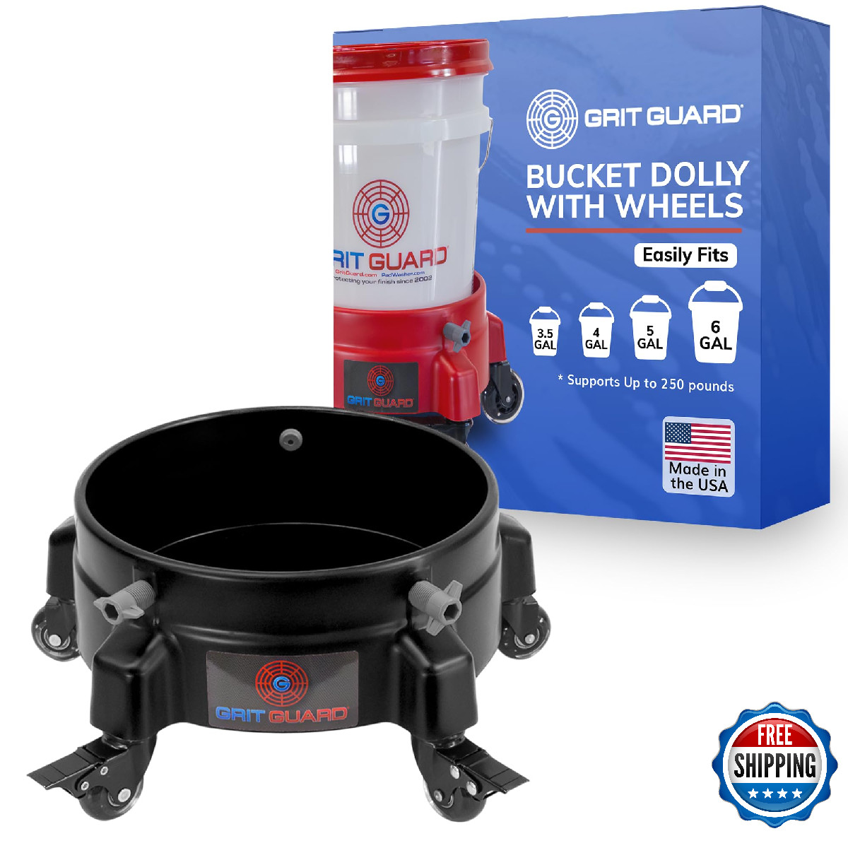 GRIT GUARD Bucket Dolly with Wheels – Rolling Detailing Wash Bucket with 5 Wheel