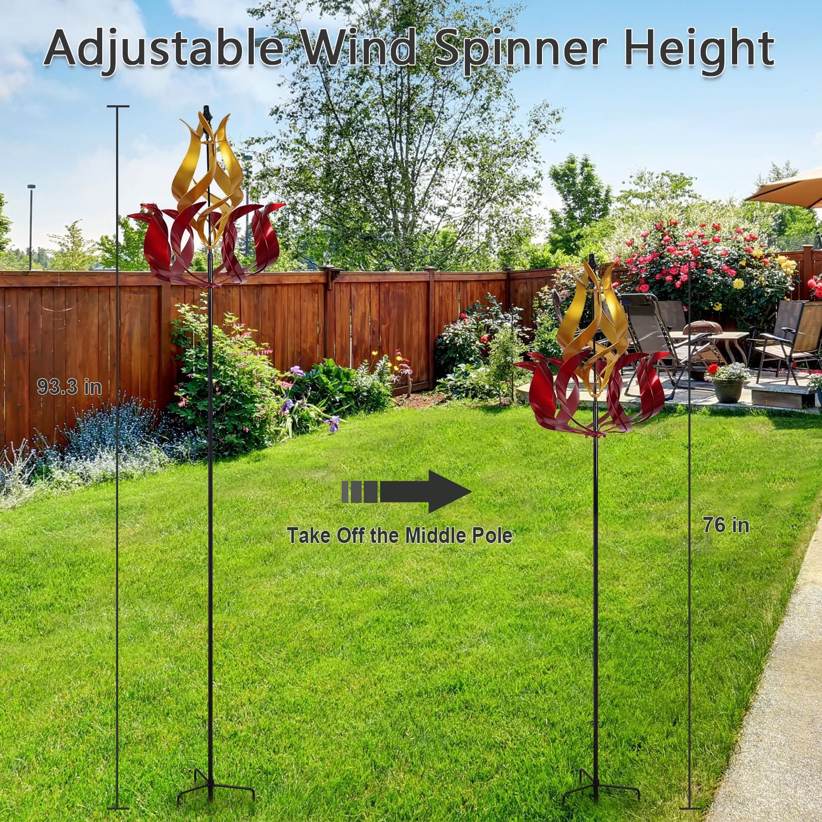 hogardeck Large Wind Spinners Outdoor, 93.3″ Metal Extra Large, Red,golden