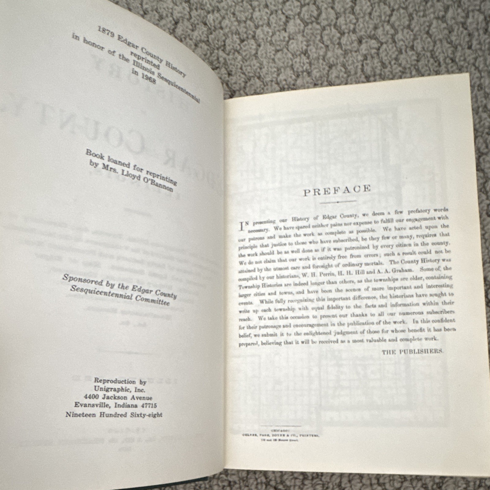 The History of Edgar County, Illinois (1879) 1968 Unigraphic Facsimile Reprint