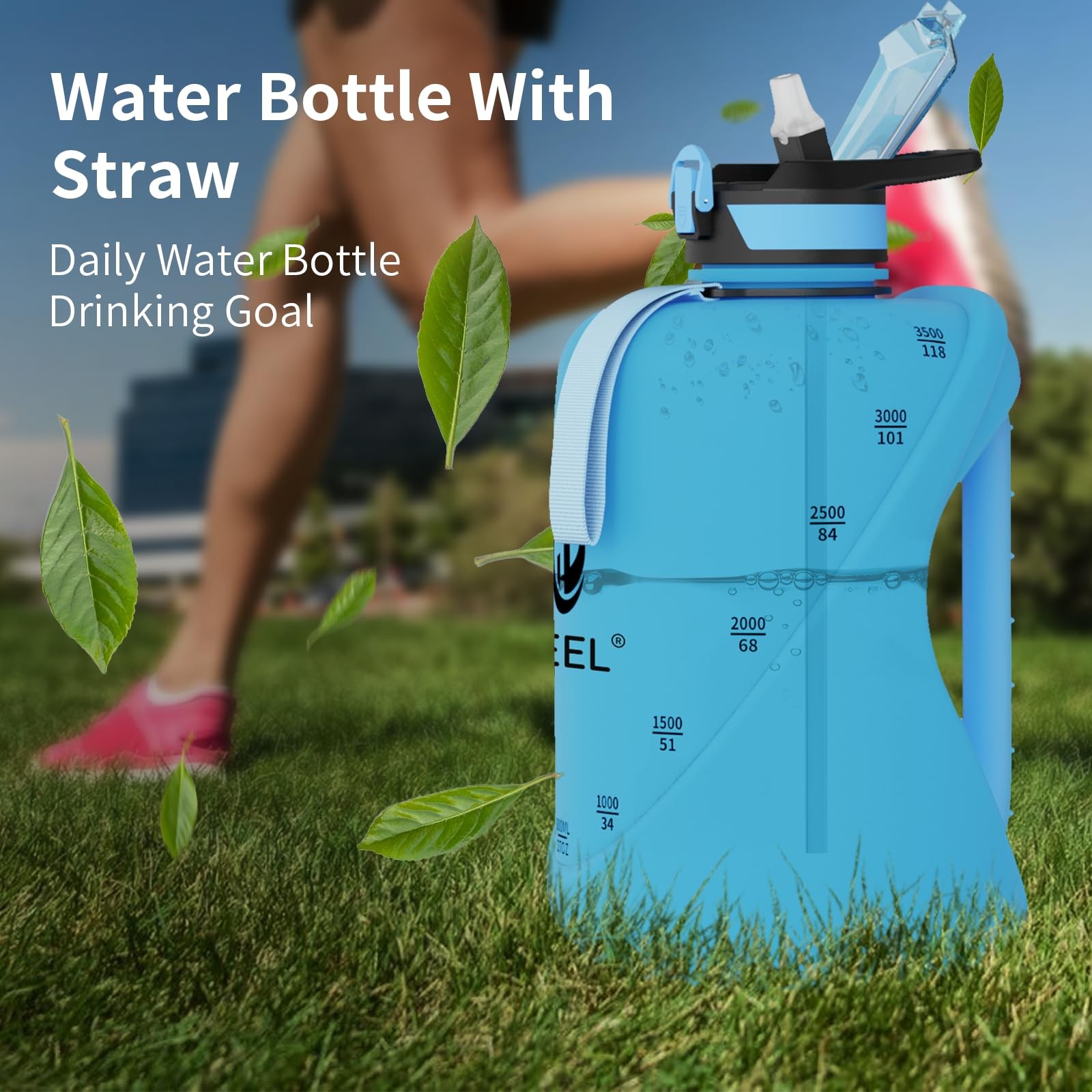 TOOFEEL 1 Gallon Water Bottle with Straw & Chug Lid,BPA Free,Leak-Proof, Dishwas