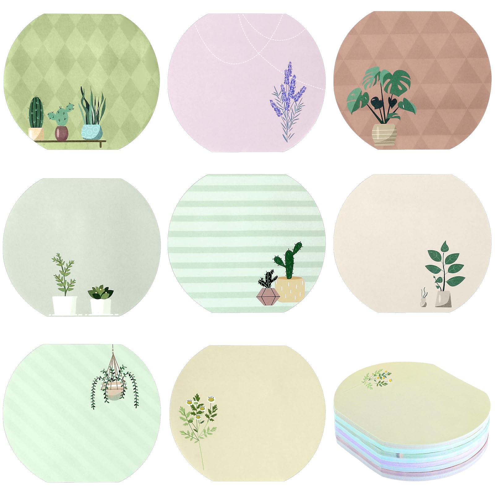 8Styles Plant Sticky Notes Cute, Spring Theme Note Pads 4 x 3.5 inches, Green