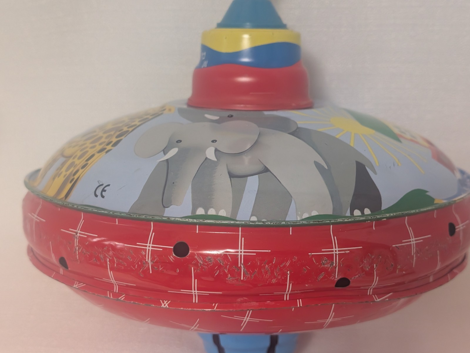 Noah’s Ark Animals VTG Metal Tin Toy Spinning Top 9″ LBZ Automatic Choral Top