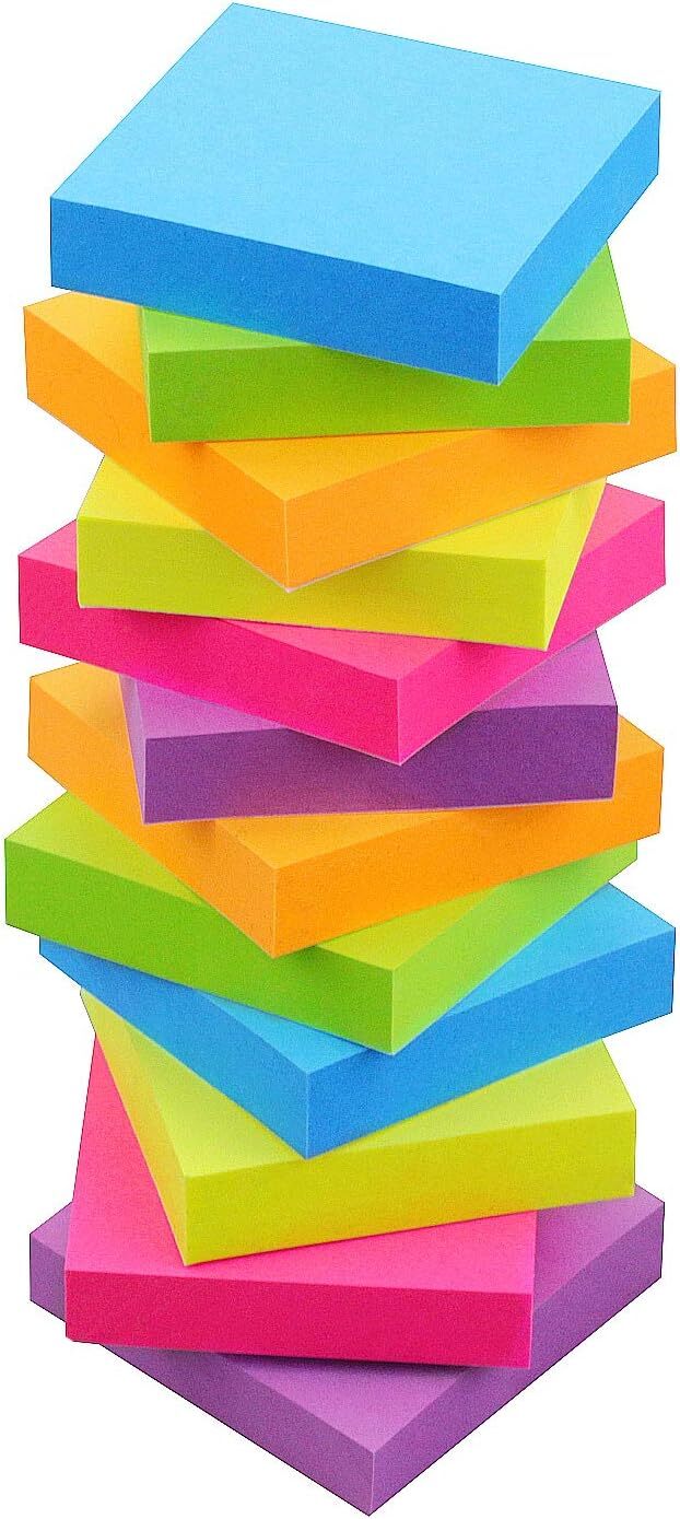 Sticky Notes 2×2, 6 Color Bright Colorful 2 x 2 inches, 2×2 12 Pads