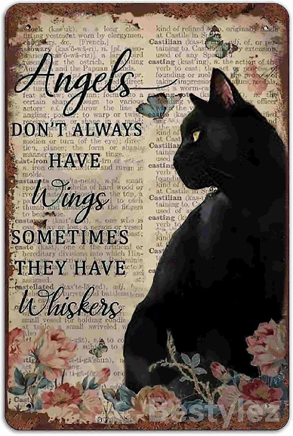 ngs Tin Sign Vintage Floral Black Cat Wall Decor, Cat Memorial 8 x 12 Inch (923)