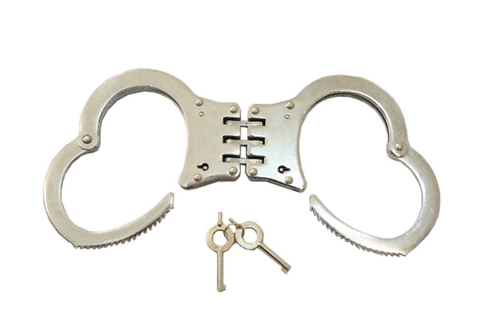Silver Hinged Style Handcuffs Double Lock Hand Cuffs +2 Keys Steel