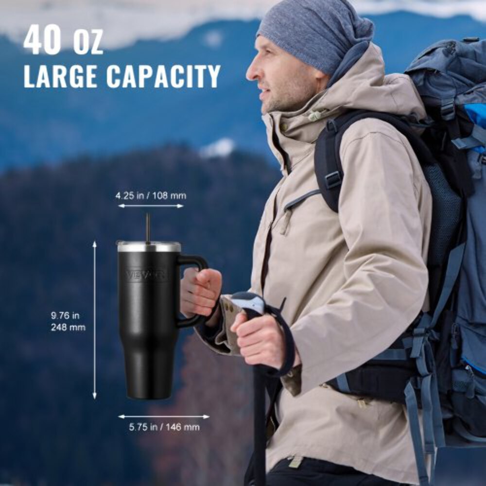 40 oz Insulated Water Bottle Stainless Steel Sports Coffee Cup with Lid