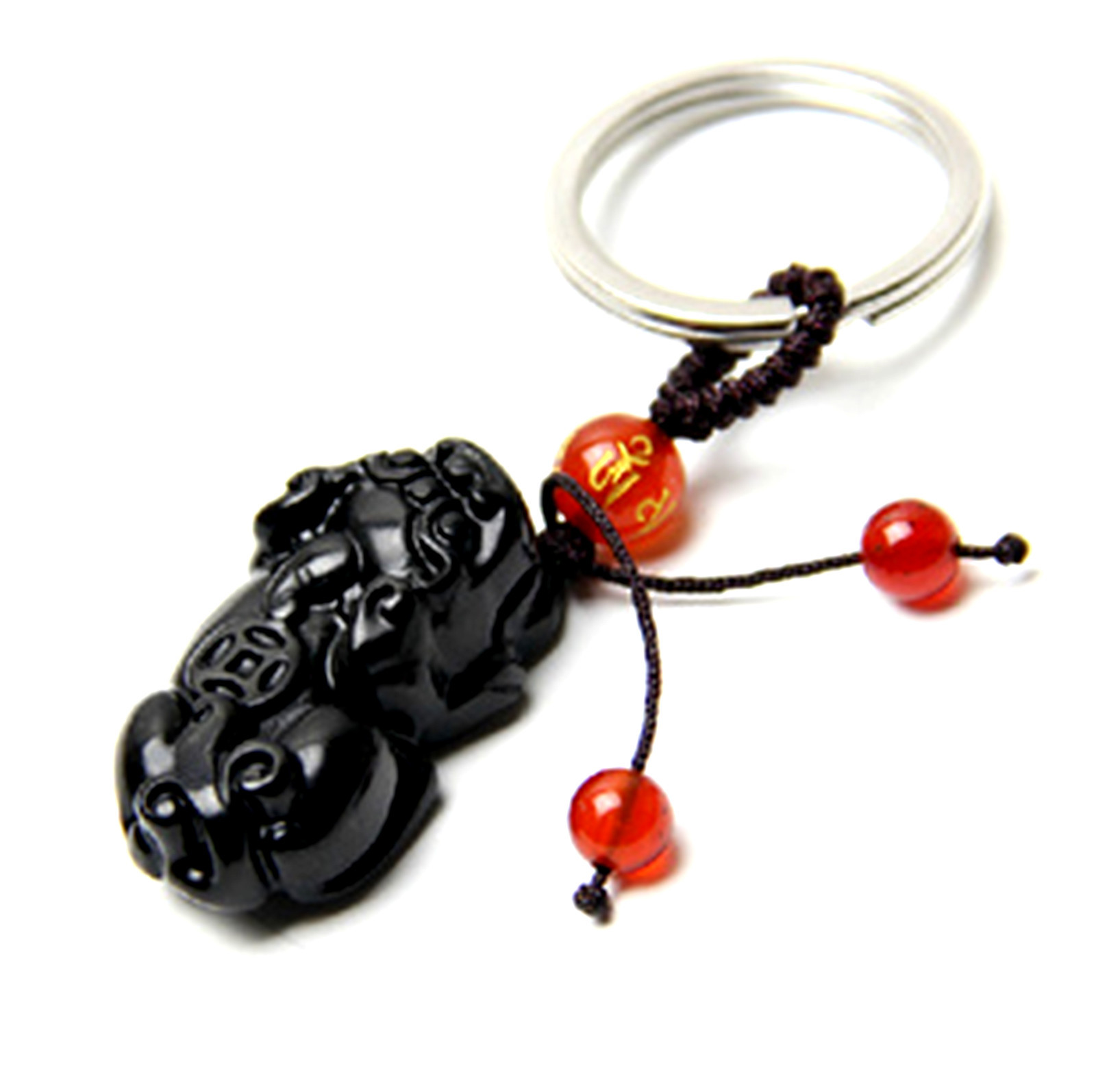 Feng Shui Obsidian Pi Yao / Pi Xiu xie key chain ring amulet attrack wealth