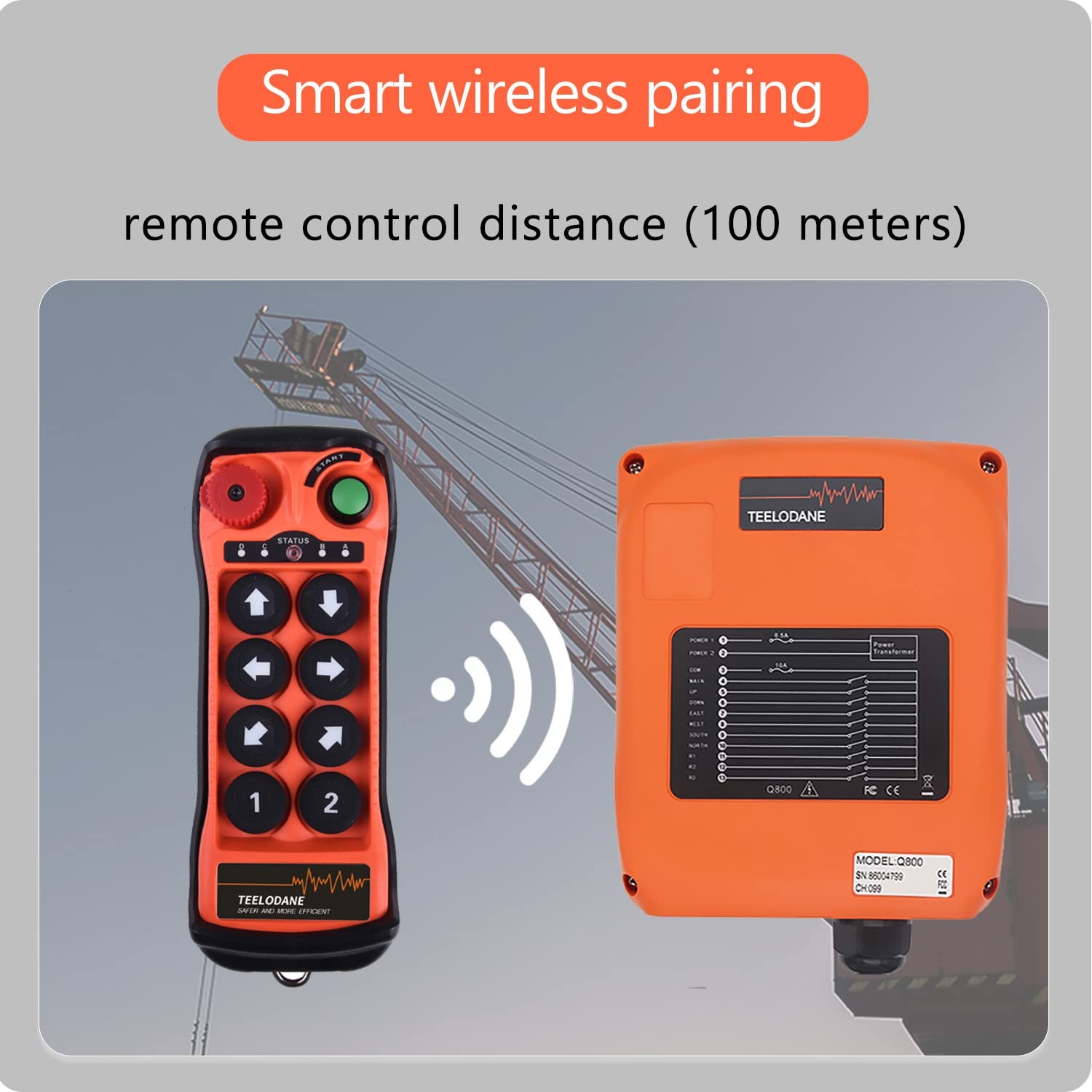 Q800 Industrial Wireless 1 Transmitter + AC/DC 12-24V Receiver, red and black