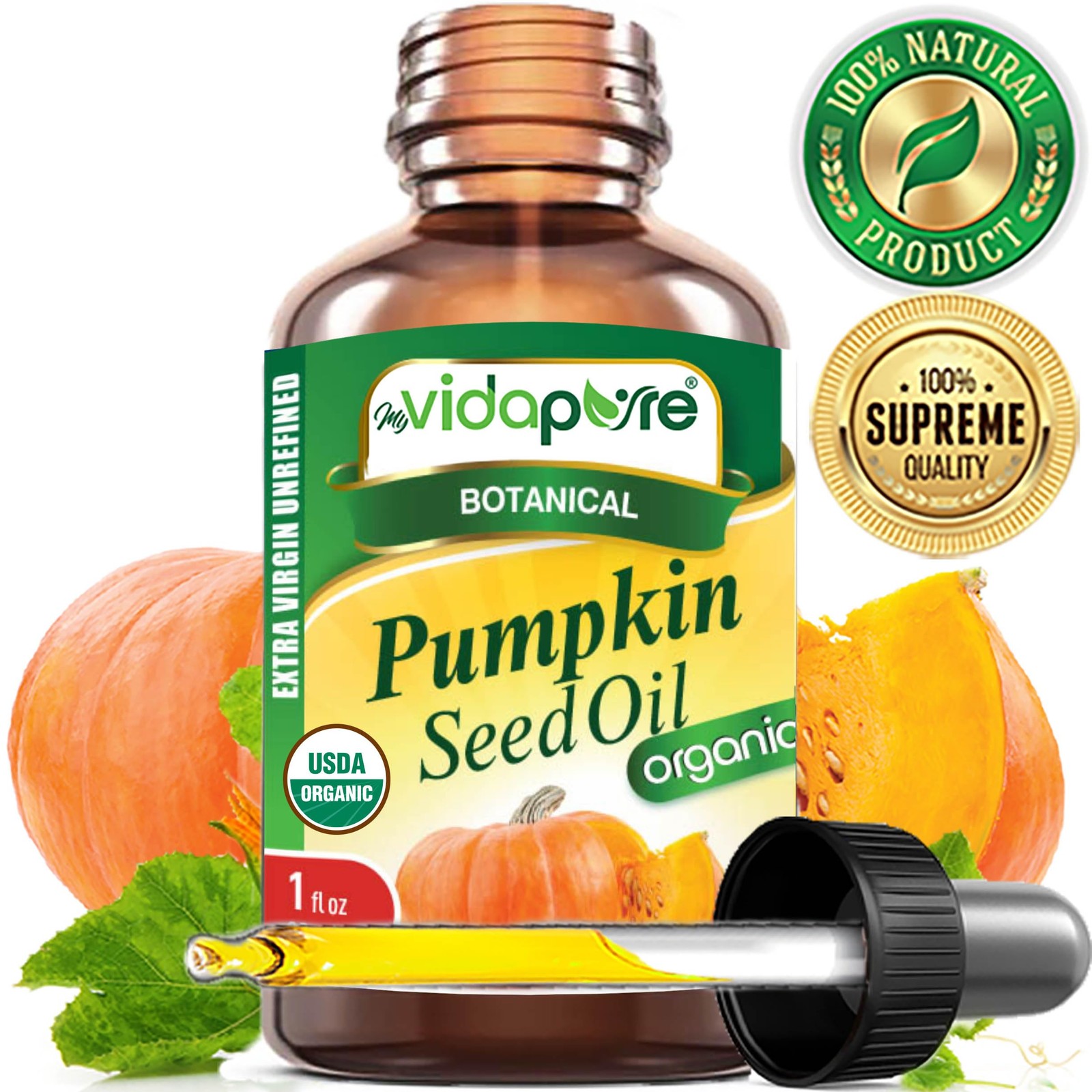 MYVIDAPURE Organic PUMPKIN SEED OIL Certified 1 Fl Oz (Pack of 1)