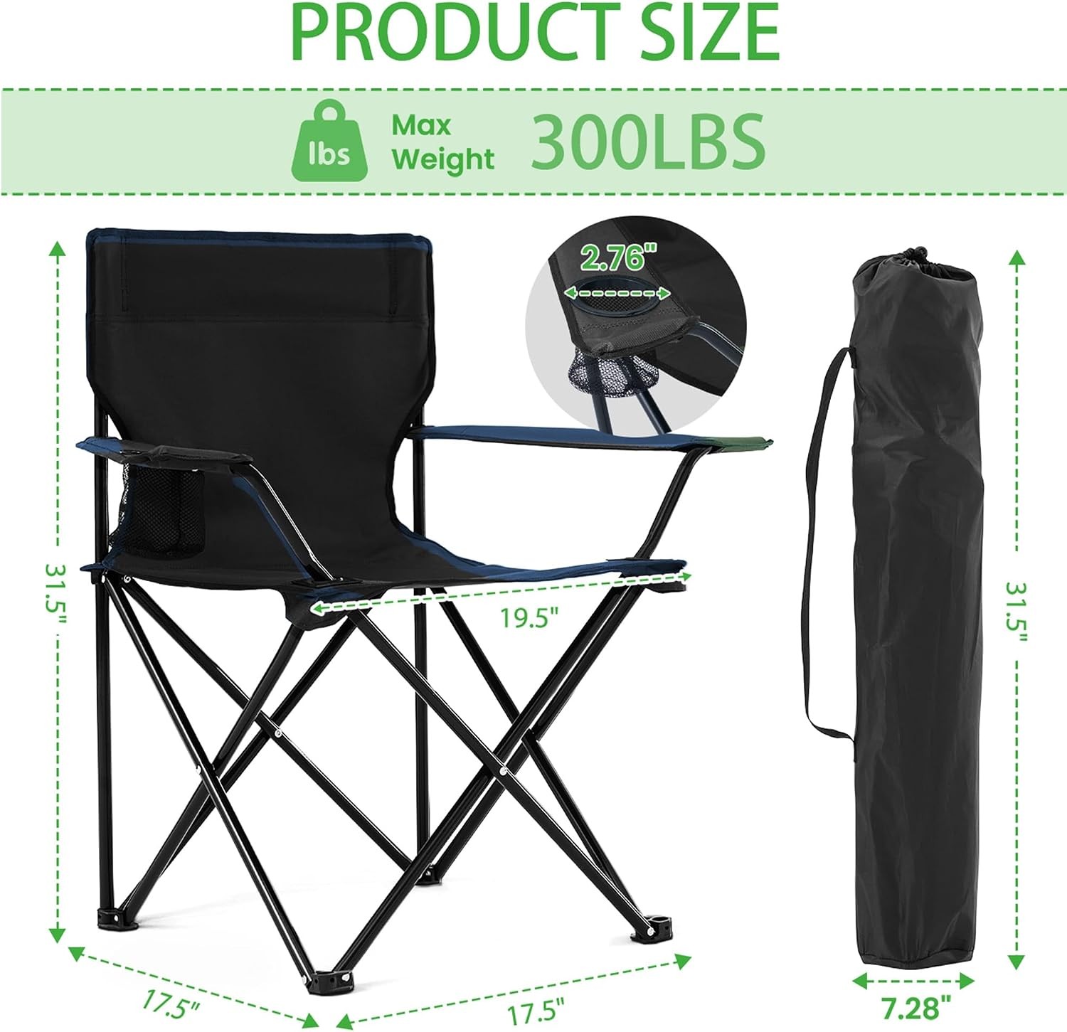 2 Pack Lightweight Folding Camping Chairs, Outdoor Lawn Beach Chair with Cup…