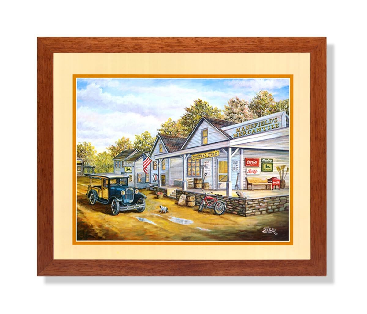 Country Mercantile Store Folk Landscape Wall Picture Honey Framed Art Print