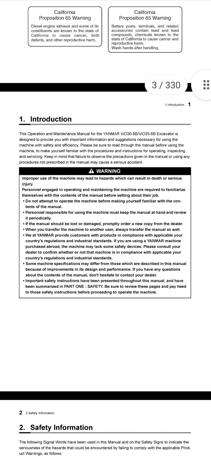 YANMAR ViO30-6B ViO35-6B OPERATION REPAIR MAINTENANCE PDF MANUAL 330Pgs