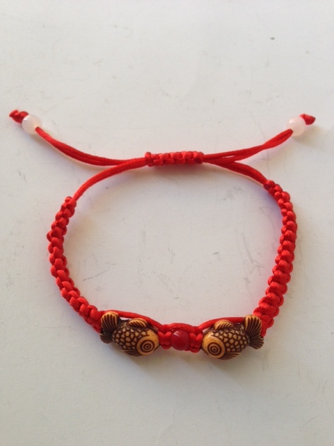FENG SHUI RED STRING BRACELET WITH DOUBLE CARP FISH FOR GOOD FORTUNE AND WEALTH