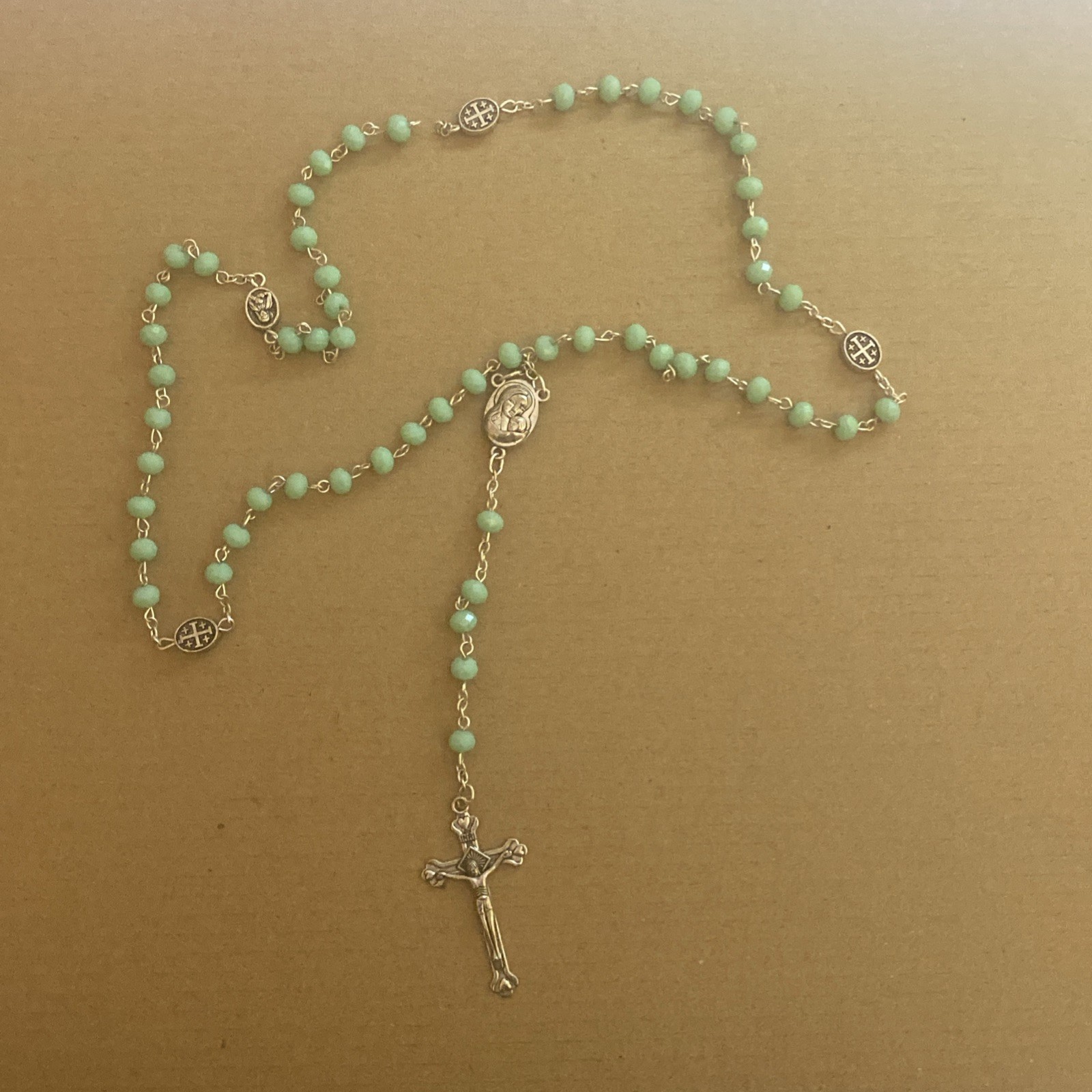 Stunning Aqua Light Blue Rosary Beads Terra Jerusalem Holy Land Relic As Is