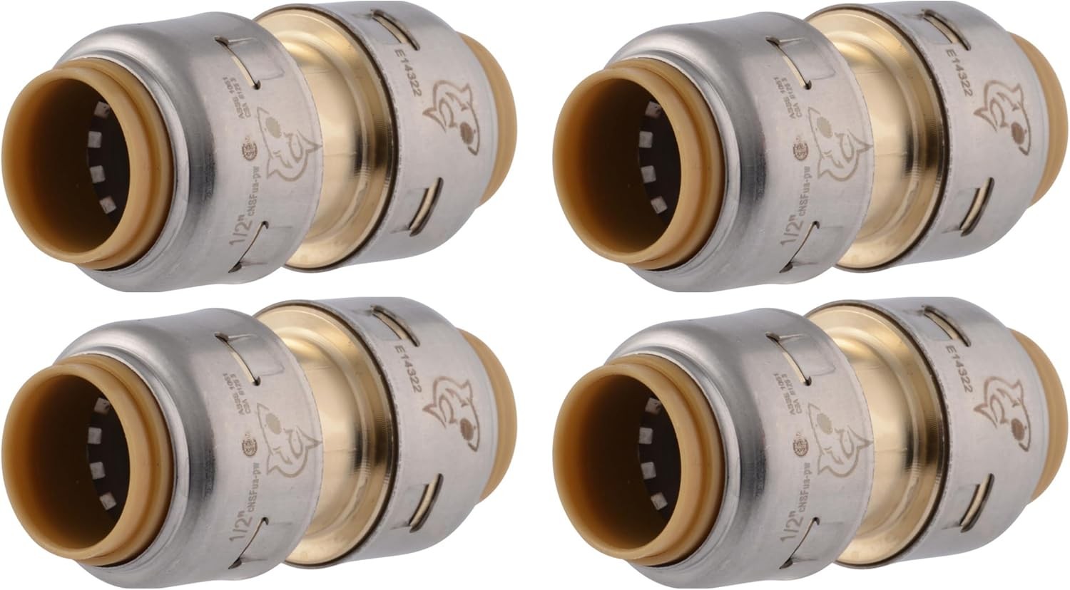 SharkBite Max 1/2 Inch Coupling, Pack of 4, Push to Connect Brass Plumbing Fitti