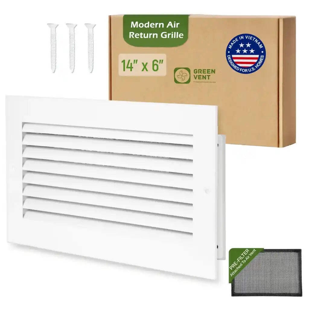 14×6 White Aluminum Modern Air Return Grille with Washable Filter (Duct Opening)
