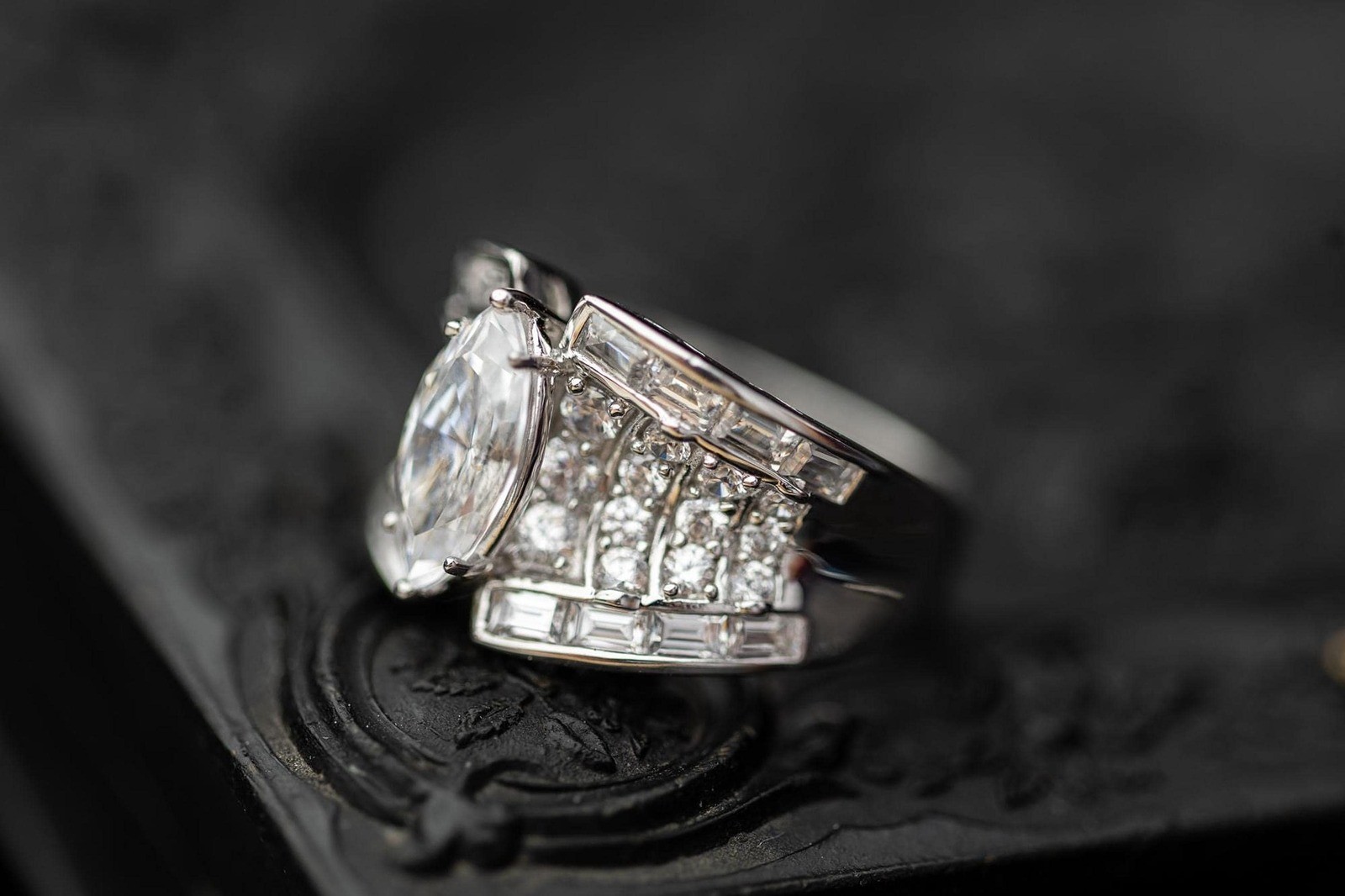 Vintage Estate Sterling Silver CZ Band Ring Mid Century Jewelry