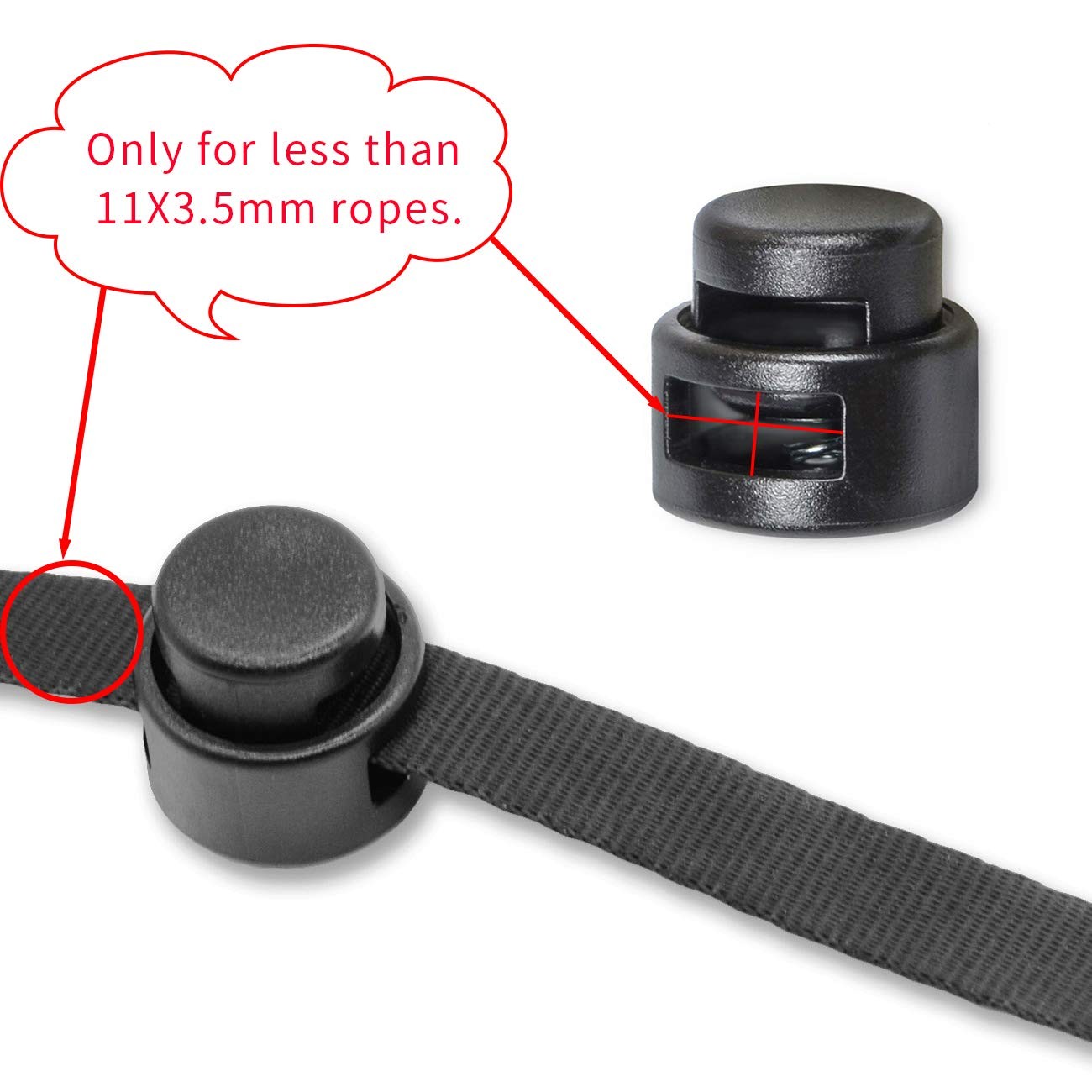 DYZD Single Hole Cord Lock Stoppers Plastic Spring Stop (20 20 Petite, Black