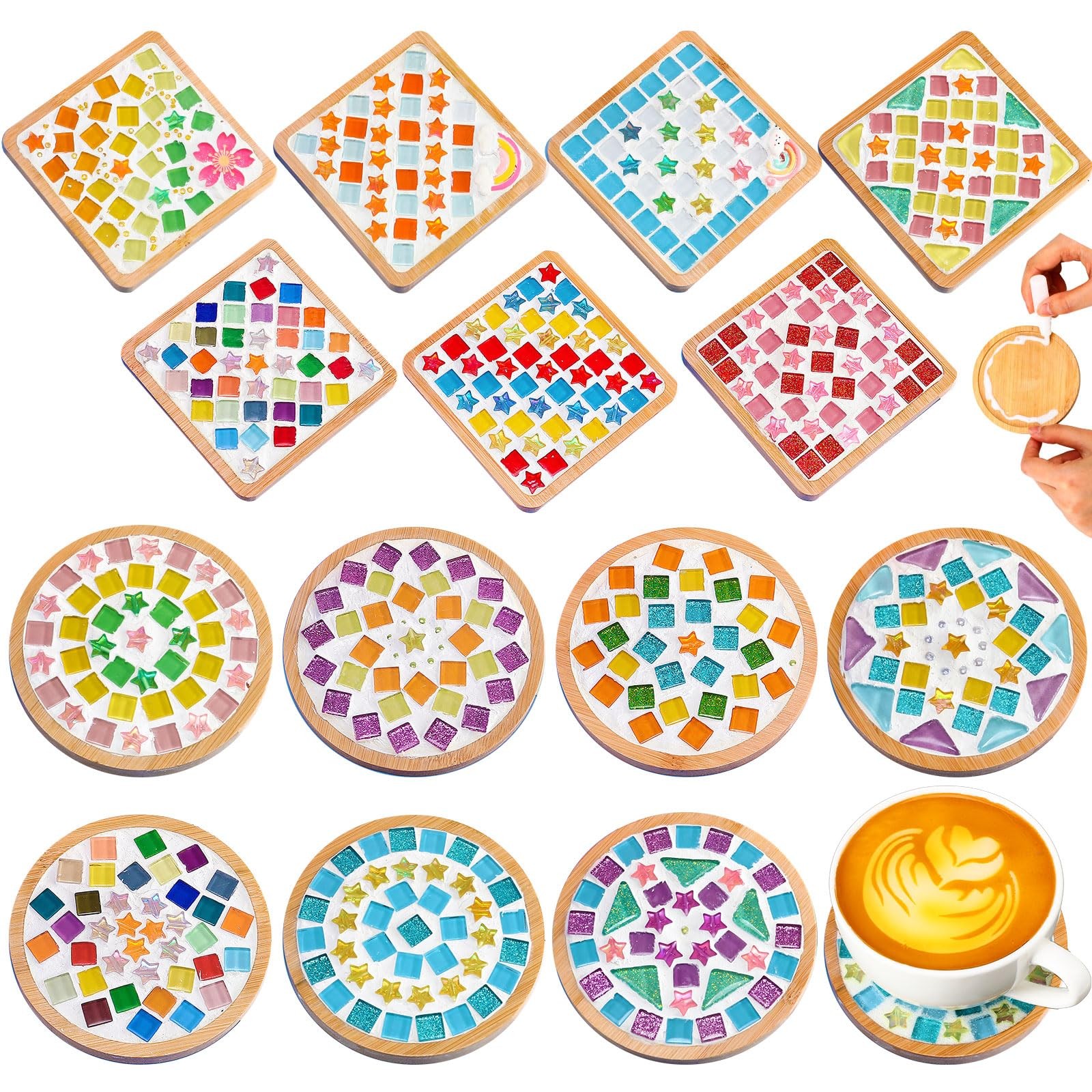 Reallnaive 14 Sets Valentines DIY Mosaic Tiles for Crafts Mixed Color Glass Mosa