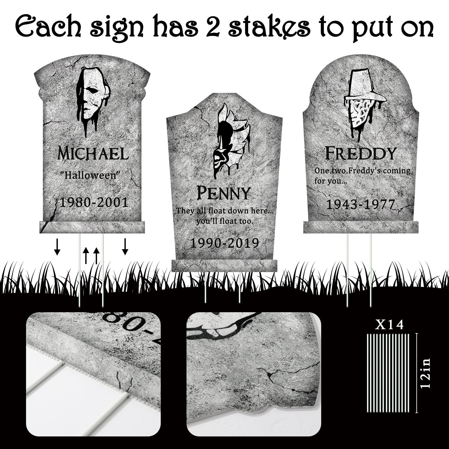 Halloween Decorations Outdoor Graveyard Tombstones: 6ct Large, Stone grey